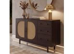 Credenza HWC-P52, Armadio Cassettiera Highboard, Cassetti Vani Portaoggetti, Polyrattan Mdf Melamina 80X120X40 Cm ~ Effetto Noce