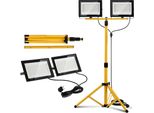 Izrielar Faretto Da Cantiere A Led, 2X100W Faretto 6500K Bianco Freddo, Faretto Floodlight Con Treppiede E Cavo Da 3 M Con Spina Lampada Da Lavoro Per Garage E Cantieri