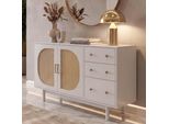 Credenza HWC-P52, Armadio Cassettiera Highboard, Cassetti Vani Portaoggetti, Polyrattan Mdf Melamina 80X120X40 Cm ~ Bianco