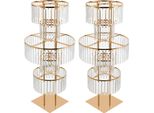 Portafiori In Cristallo - 5 Livelli Set Da 2 - Base Quadrata - 110 Cm - Ferro E Acrilico - Per Matrimoni E Feste - Oro