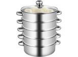 Pentola A Vapore - Cuocivapore - 26 Cm - Acciaio Inossidabile 304 Per Uso Alimentare - Coperchio In Vetro - Impilabile - Grigio Scuro
