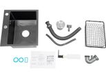 Lavello Da Cucina - Vasca Singola - 45 X 40 Cm - Acciaio Inox - 1 Foro - Senza Rubinetteria - Nero