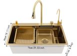 Set Lavello Da Cucina - Doppia Vasca - Acciaio Inossidabile 304 - Funzione Cascata - Rubinetto Estraibile - Dimensioni 75 X 46 Cm - Oro