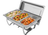 Scaldavivande - Chafing Dish - Rettangolare Con 3 Inserti - 5 L - Acciaio Inossidabile - 60X34,5X30 Cm - Argento