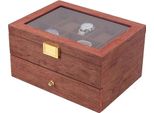 Scatola Per Orologi - Valigetta Per Orologi - 20 Scomparti - 2 Ripiani - Coperchio In Vetro - Esposizione E Conservazione - Design Retrò - Rosso