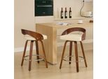 Set Di 2 Sgabelli Da Bar Beige, Altezza Seduta 63 Cm, Girevoli A 360°, Sedia Da Bar In Legno Effetto Noce, Sgabello Da Bancone Con Schienale, Sgabello Imbottito In Ecopelle, Moderno
