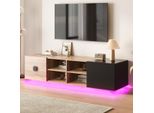 Mobile Tv Basso 180 Cm Nero E Effetto Legno, Mobile Tv Moderno Con Illuminazione A Led, Cassetto E Ripiani Aperti, Mobile Basso Per Soggiorno