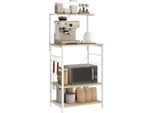 Scaffale Da Cucina - Scaffale Per Microonde - 4 Ripiani - 4 Ganci - 60 X 123 X 40 Cm - Pannelli Truciolari E1 E Tubi In Acciaio - Indipendente - Facile Da Montare - Rovere Chiaro E Bianco