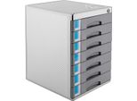 Organizer Da Scrivania - Cassettiera - 7 Scomparti - Chiudibile A Chiave - Lega Di Alluminio + Pp - Per Fascicoli, Documenti E Forniture Per Ufficio - Autoportante - Grigio