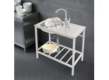 Lavello Da Cucina - Unità A Vasca Singola Indipendente - Rubinetto Girevole A 360° - Piano Di Lavoro E Ripiano Inferiore - Acciaio Inossidabile - Fondo Vasca Da 0,4 Mm - Argento