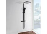 Set Doccia - Sistema Doccia Termostatico - Soffione A Pioggia 30 Cm - Doccetta Con 3 Tipi Di Getto - Acciaio Inox - Nero