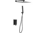 Set Doccia A Pioggia - Sistema Doccia Per Montaggio A Parete - Soffione Da 30 Cm - Ottone - Con Miscelatore - Nero