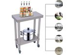Tavolo Da Lavoro Per Cucina - Tavolo Da Lavoro Con Rotelle - Acciaio Inox 201 - 2 Livelli - 60×45×85 Cm - Con Ripiano - Argento