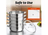 Vaporiera - Pentola 30 Cm - 5 Livelli - Acciaio Inossidabile - Impilabile - Coperchio In Vetro Temperato - Grande Capacità - Grigio Scuro