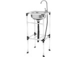 Lavello Indipendente In Acciaio Inox - Vasca Singola 42×37 Cm - Con Rubinetto - Ruotabile A 360° Caldo/Freddo - Ripiano - Portata 60 Kg - Bianco