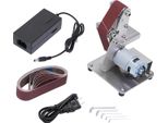 Mini Levigatrice A Nastro - Levigatrice E Lucidatrice Elettrica - 100 W - Regolazione Della Velocità A 7 Livelli 4500-9000 Giri/Min - Nastro 25×330 Mm - 10 Nastri Abrasivi - Motore 775 - Bianco