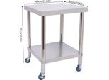 Tavolo Da Lavoro In Acciaio Inox - Tavolo Da Preparazione - 60X60X85 Cm - Acciaio Inox 201 - Ripiano Inferiore - Due Livelli - Con Rotelle - Superficie Lucida - Verde
