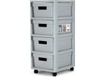 Armadio Contenitore - Torre Di Cassetti - 4 Cassetti - Capacità 4×11 L - Grigio