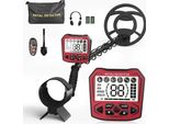 Metal Detector - Metal Detector Professionale - Lunghezza Regolabile 113-141 Cm - 5 Modalità - Impermeabile IP68 - Display Lcd - Batterie Incluse - Rosso