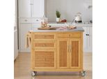 Isola Da Cucina Su Ruote - FKW70-N Carrello Da Cucina/Carrello Di Servizio - Piano Di Lavoro In Acciaio Inossidabile - 3 Cassetti - Legno - 115×92×46 Cm - Da Montare - Oro