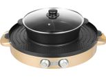 Pentola Elettrica E Grill - Apparecchio Da Tavolo 2 In 1 - 2200 W - Pentola Yin-Yang Divisa - Coperchio In Vetro - Rivestimento Antiaderente - Blu