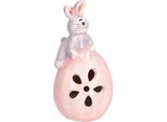 Coniglietto Pasquale - Statuetta In Ceramica - Seduto Su Un Uovo - Decorazione Pasquale Per La Casa E La Tavola - Idea Regalo - Rosa
