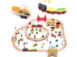 Trenino In Legno E Accessori Per Binari - Set Da 108 Pezzi - Compatibile Con Binari In Legno - Giocattolo Per Bambini - Idea Regalo - Blu Navy