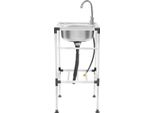 Lavello Indipendente In Acciaio Inox - Vasca Singola Con Barre Di Appoggio - 38×33 Cm - Miscelatore Caldo/Freddo Girevole A 360° - Portata Max. 60 Kg - Grigio Chiaro