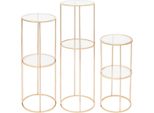 Portafiori In Metallo - Set Di 3 Supporti A Colonna - Doppio Ripiano - Altezza 100/80/60 Cm - Per Matrimoni, Feste, Torte, Bouquet - Oro