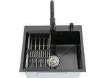 Lavello Da Cucina - Lavello Da Incasso - Vasca Singola - Acciaio Inossidabile 304 - Con Rubinetto - Foro Singolo - 50 X 45 Cm - Nero