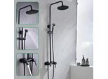 Sistema Doccia A Parete - Set Doccia A Pioggia Con Doccetta - Soffione Doccia 20 Cm - Asta Regolabile 80-120 Cm - Valvola In Ceramica - Montaggio A Tre Fori - Nero