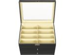 Scatola Portaocchiali - Espositore - 24 Scomparti - 3 Livelli - Legno - Con Cassetto - Nero