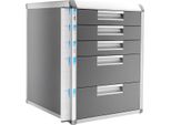 Organizer Da Scrivania - Cassettiera - 5 Cassetti - Alluminio - 35×31,5×40,5 Cm - Portata Max. 10 Kg - Senza Rotelle - Da Montare - Grigio Chiaro