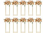 Set Di 10 Supporti Per Fiori - Vaso/Piedistallo A Colonna In Metallo - Altezza 80 Cm, Base 27×27 Cm, Carico Massimo 10 Kg Per Supporto, Geometrico, Per Matrimoni - Oro