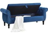 Panca Con Contenitore - Panca Contenitore Imbottita - Rivestimento In Velluto, Struttura In Metallo, Seduta Ribaltabile, Seduta Trapuntata, 133 Cm - Blu