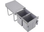 Sistema Di Raccolta Differenziata Dei Rifiuti Da Cucina - Doppio Contenitore Estraibile 2×20 L (40 L) - Cassetto Estraibile - Rifiuti E Riciclaggio - Plastica - Grigio Chiaro