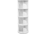 Libreria Girevole - Libreria A 4 Ripiani - Girevole A 360° - 16 Scomparti - Pannello Laterale Curvo A Forma Di Orecchio - Minimalista E Moderna - Bianca