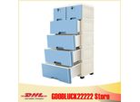 Comò In Plastica - Cassettiera - 5 Ripiani - 6 Cassetti - Con Rotelle - 50×35×102 Cm - Blu