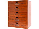 Organizer Da Scrivania In Legno - Cassettiera Con 5 Cassetti - Legno Di Pino - 25×17,5×31 Cm - Portata 5 Kg - Retrò - Marrone