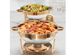 Scaldavivande Chafing Dish - Set Da 2 - Capacità 4,7 L - Con Coperchio In Vetro - Per Feste E Buffet - Marrone