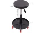 Sgabello Da Officina - Sgabello Con Rotelle - Regolabile In Altezza - Girevole A 360° - Ripiano Porta Attrezzi - Portata 136 Kg - Nero