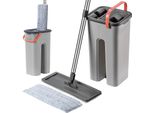 Mop Piatto - Set Mop E Secchio - Microfibra - Secchio A 2 Scomparti Per Separare L'acqua Sporca Da Quella Pulita - Secchio Con Strizzatore - 2 Panni