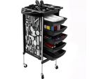 Carrello Da Parrucchiere - Carrello Da Parrucchiere - 6 Ripiani, 5 Cassetti, 4 Ruote Girevoli A 360°, Portata 80 Kg, 36×90 Cm, Pp E Acciaio Inossidabile - Nero