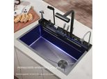 Lavello Da Cucina - Vasca Singola - 80 X 45 Cm - Acciaio Inossidabile Spazzolato - Montaggio A Incasso - Con Rubinetto - Giallo