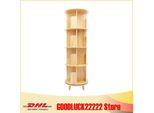 Libreria Girevole - Espositore Da Terra - 4 Ripiani - Legno Massello - Girevole A 360° - Con Piedini - Per Libri, Bottiglie Di Vino, Piante - Richiede Assemblaggio