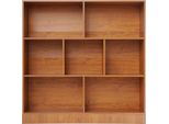 Libreria In Legno Massello - Scaffale Indipendente - 3 Ripiani - Design Aperto - 7 Scomparti - Marrone