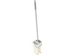 Mop Piatto Con Secchio - Set Per La Pulizia - Per Pavimenti E Soffitti - Manico Lungo - Manico In Acciaio Inossidabile - Testina In Fibra - 10 Panni - Secchio In Plastica - Beige