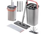 Mop Piatto Con Secchio - Set Mop/Scopa - Microfibra - Separazione Dell'acqua A Due Camere - Secchio Con Strizzatore - Incl. 2 Rivestimenti