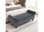 Panca Contenitore - Panca Pouf In Velluto - Struttura In Metallo - Coperchio Ribaltabile - Imbottita - 133×53×46 Cm - Grigio Scuro