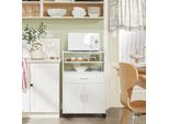 Carrello Da Cucina E Armadio Per Microonde - FSB09 - Legno - 1 Cassetto - Ripiano Estraibile - Con Rotelle - Da Montare - Bianco